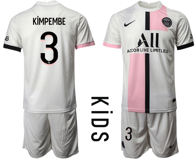 Youth 2021-2022 Club Paris St German away white #3 Soccer Jersey->youth soccer jersey->Youth Jersey